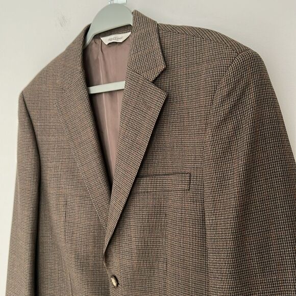 Pronto Uomo Sport Coat Blazer 40R 100% Wool Brown Micro Check - Picture 4 of 13
